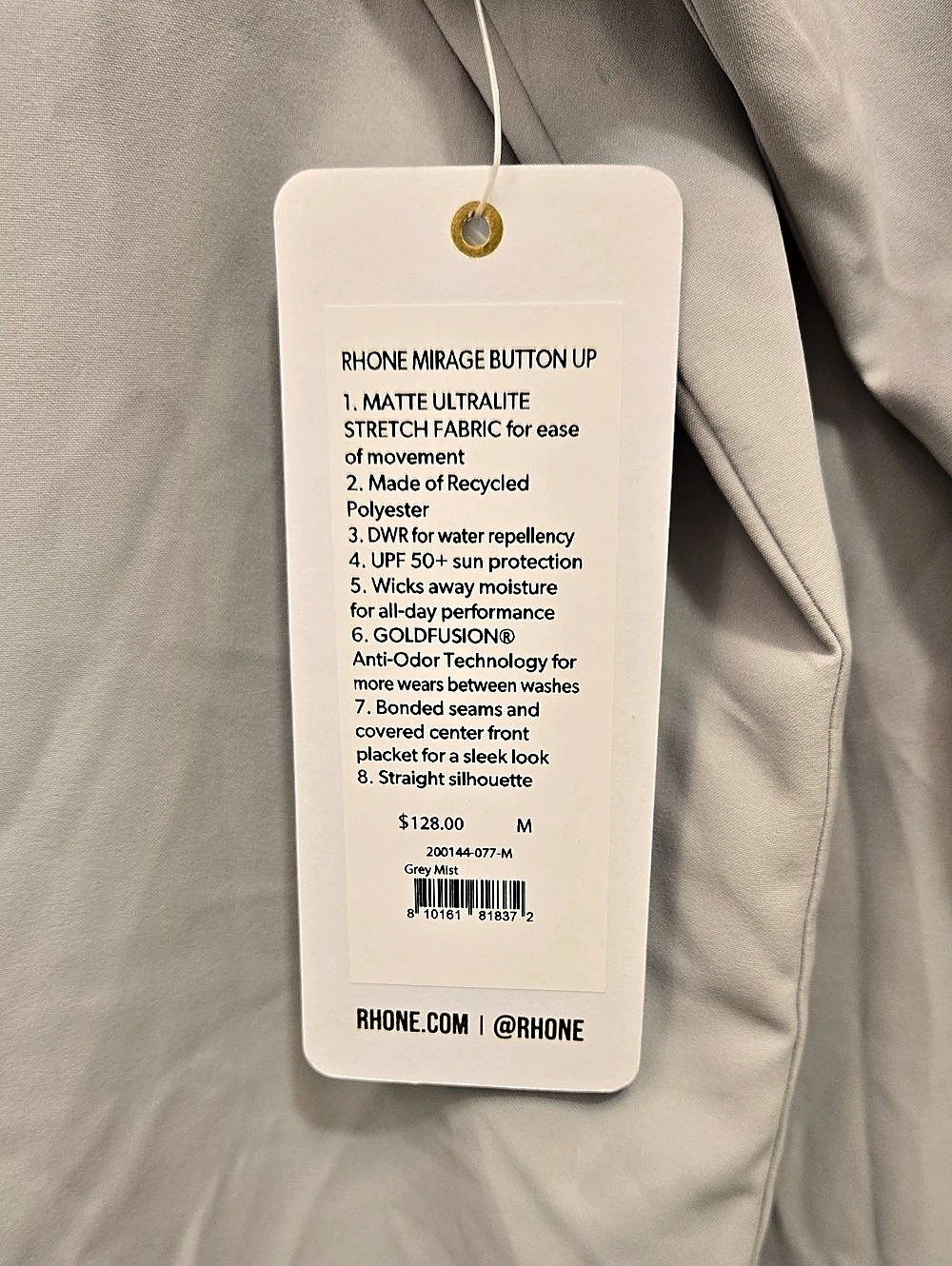 RHONE Mirage Button Up Button-Up Gray Size Medium NWT - Picture 4 of 8